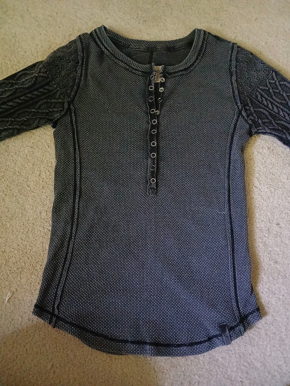 Free People Twisted Cable Cuff  Henley Top in Charcoal